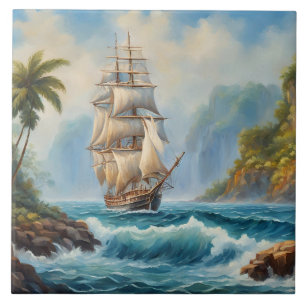 Vintages Segelschiff in der Nähe von Tropical Isla Fliese