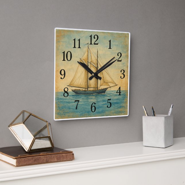 Vintages Segelschiff Uhr Uhr Nautical Square (Büro)