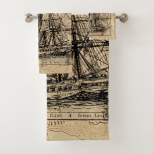Vintages Segelschiff und alteuropäisches Schiff Badhandtuch Set