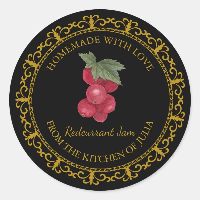 Vintages, selbstgefertigtes Redcurrant-Jam-Label Runder Aufkleber (Vorderseite)