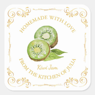 Vintages, selbstgemachte Kiwi Jam Square Label Quadratischer Aufkleber