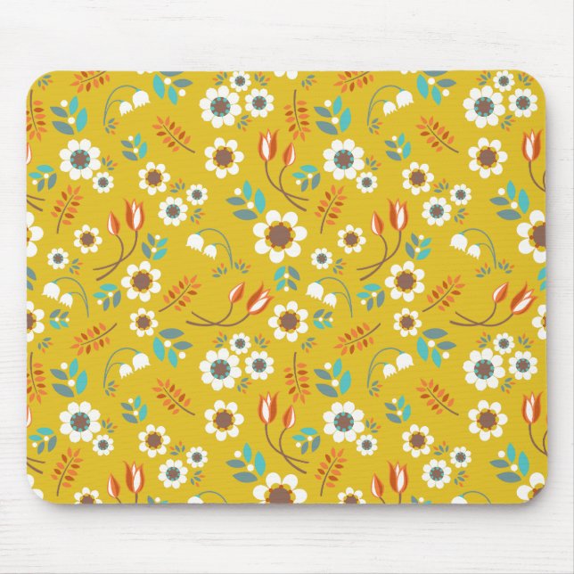 Vintages Senf-Gelb-BlumenBlumen-Muster Mousepad (Vorne)