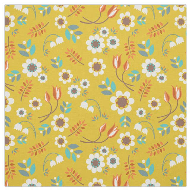 Vintages Senf-Gelb-BlumenBlumen-Muster Stoff (Muster)