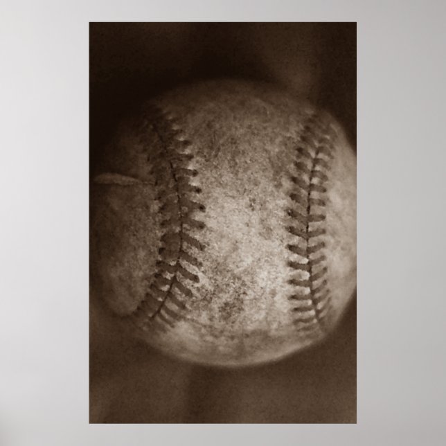 Vintages Sepia Baseball Einzigartiges Kunstwerk Poster (Vorne)