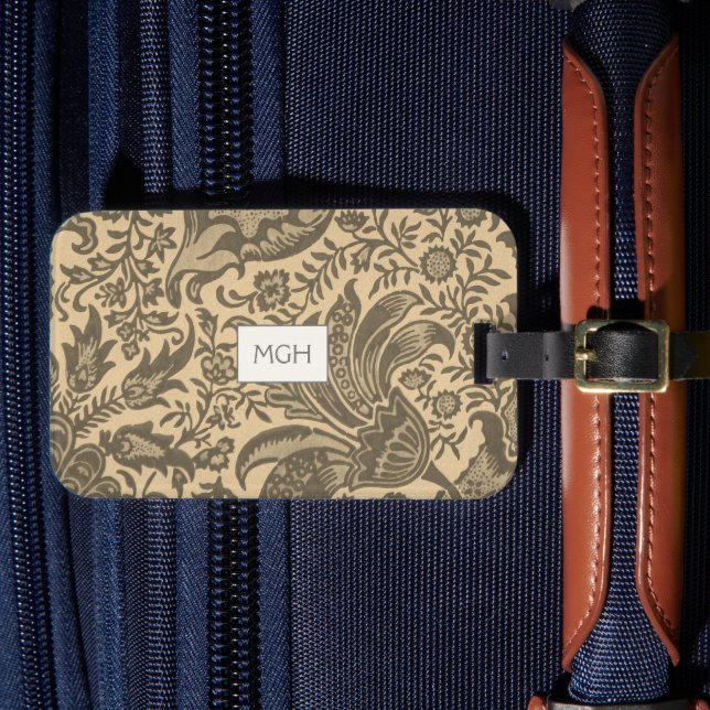 Vintages Sepia Floral Botanes Monogramm Gepäckanhänger (Vorderseite Insitu 4)
