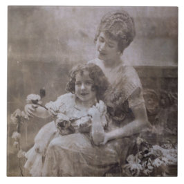 Vintages Sepia Mother & Child Portrait Fliese