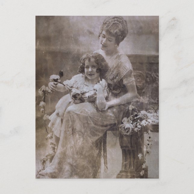 Vintages Sepia Mother & Child Portrait Postkarte (Vorderseite)