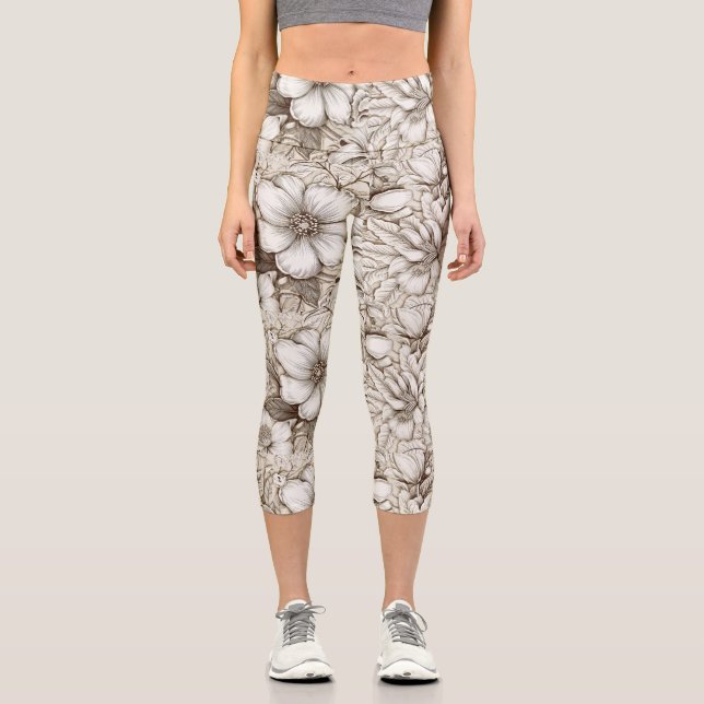 Vintages Sepia-Muster (15) Capri Leggings (Vorderseite)