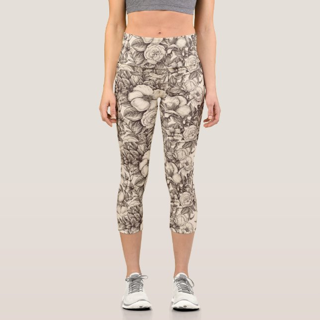 Vintages Sepia-Muster (2) Capri Leggings (Vorderseite)