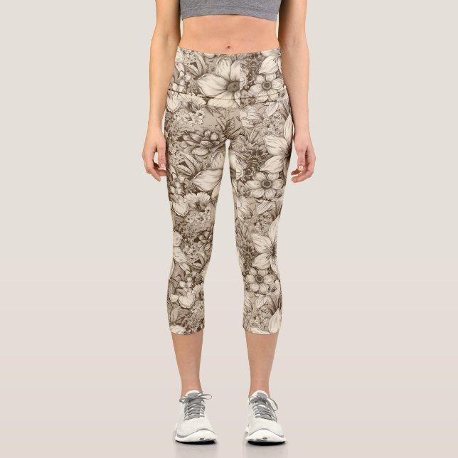 Vintages Sepia-Muster (3) Capri Leggings (Vorderseite)