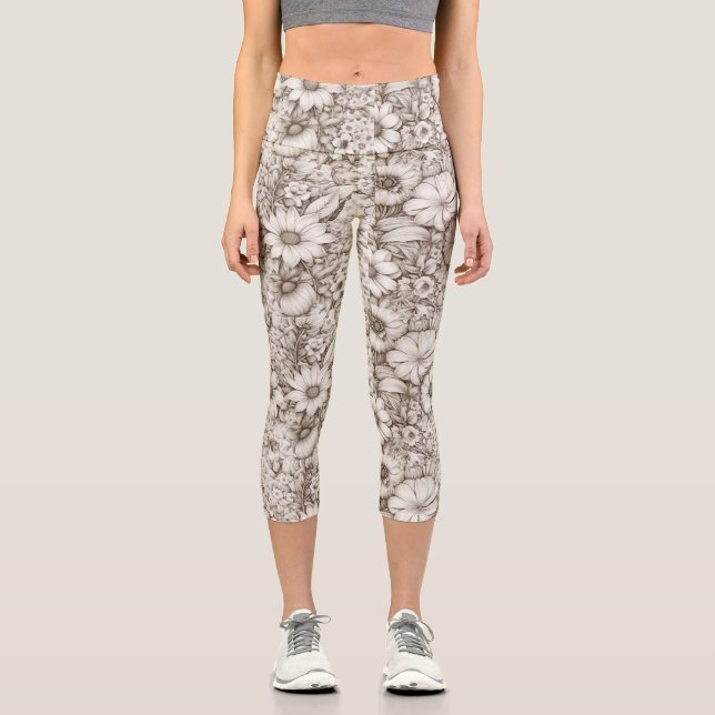Vintages Sepia-Muster (5) Capri Leggings (Vorderseite)