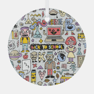 Vintages Set an der Doodle School Ornament Aus Glas