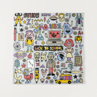 Vintages Set an der Doodle School Wandteppich