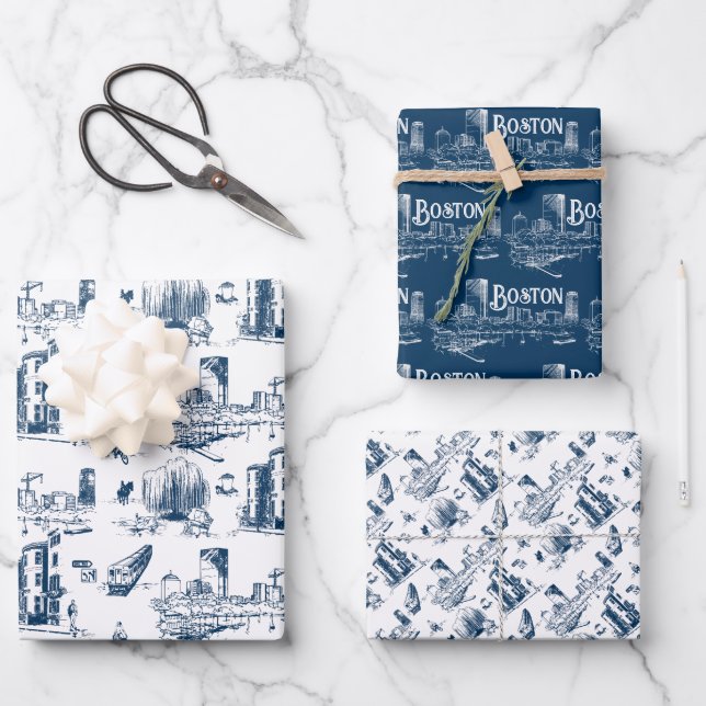 Vintages Set der Boston Navy Geschenkpapier Set (Vorderseite)