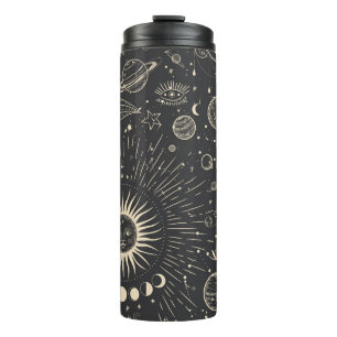 Vintages Set der Mondphasen. Unterschiedlich Thermosbecher