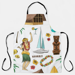 Vintages Set-Muster hawaiianischer Symbole und Sym Schürze