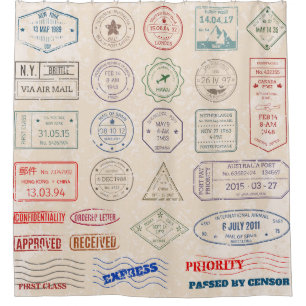 Vintages Set Vintage Briefmarke aus Ländern Duschvorhang