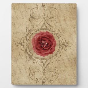 Vintages Shabby Chic Antique Single Rote Rose Fotoplatte