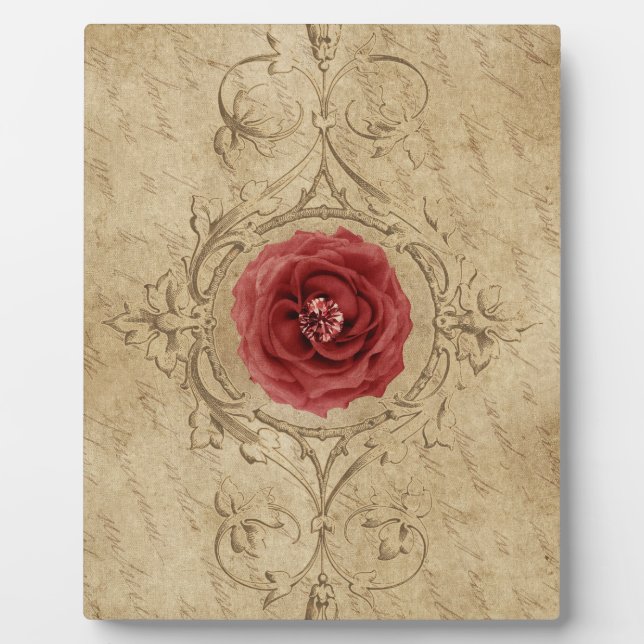 Vintages Shabby Chic Antique Single Rote Rose Fotoplatte (Vorderseite)