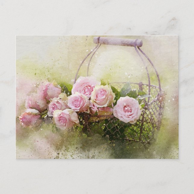 Vintages Shabby Chic Aquarellfarben Rosen Postkarte (Vorderseite)