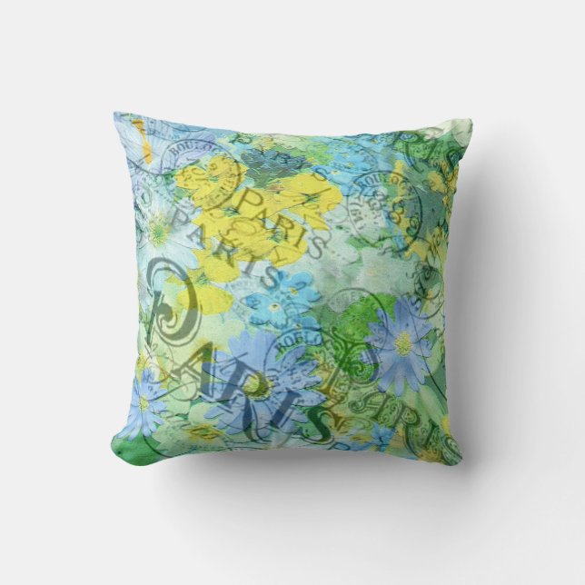 Vintages Shabby Chic Bright Paris Blumendesign Kissen (Vorderseite)