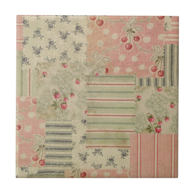 Vintages Shabby Chic Cherry Blumendekoupage Fliese (Vorderseite)