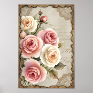 Vintages Shabby Chic Decoupage Rose Kunst und Kult Poster