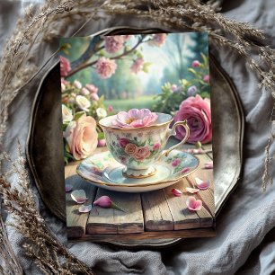 Vintages Shabby Chic Englische Tasse mit Tee-Rose Seidenpapier