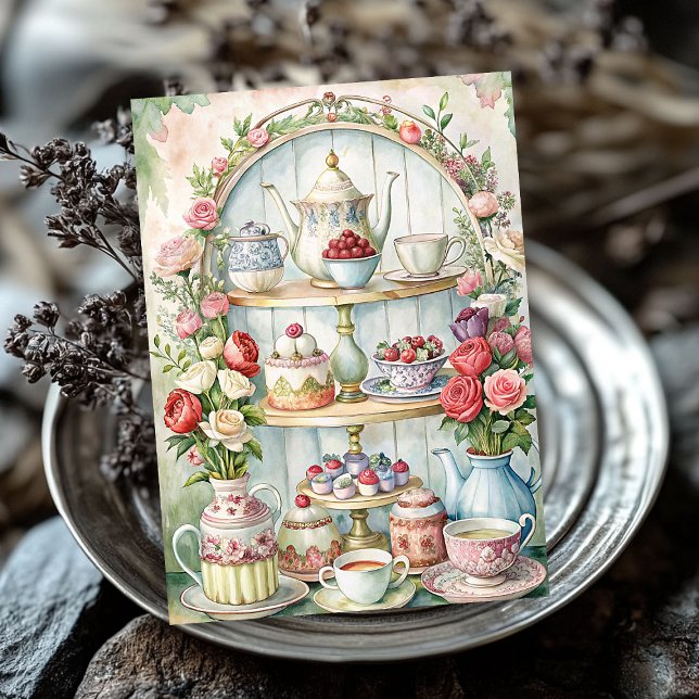 Vintages Shabby Chic, englischer Teetisch Seidenpapier (Watercolor vintage shabby chic English tea table Tissue Paper)