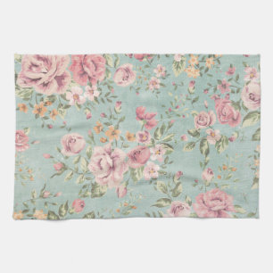 Vintages Shabby Chic floral aquamarin rosa mädche Handtuch