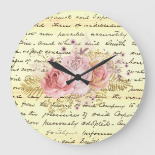 Vintages Shabby Chic florale Handschrift Ephemera Große Wanduhr