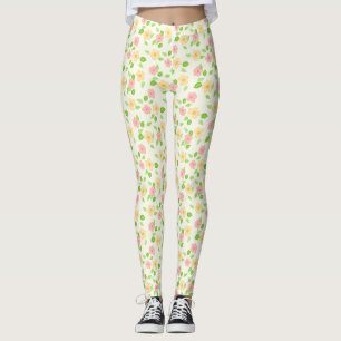 Vintages Shabby Chic Gelbe und Rosa Blume Leggings