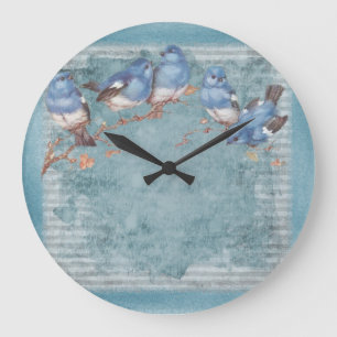 Vintages Shabby Chic Hübsch Blütenvögel Große Clok Große Wanduhr