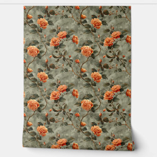Vintages Shabby Chic Orange Rose Salbeigrün Tapete