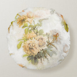 Vintages Shabby Chic Peach Floral Illustration Rundes Kissen