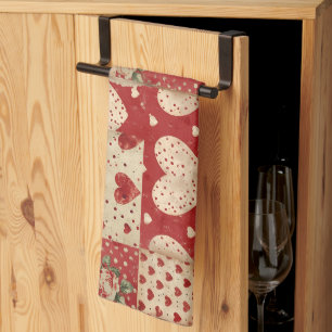 Vintages Shabby Chic Red Patchwork Muster Geschirrtuch