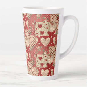 Vintages Shabby Chic Red Patchwork Muster Milchtasse