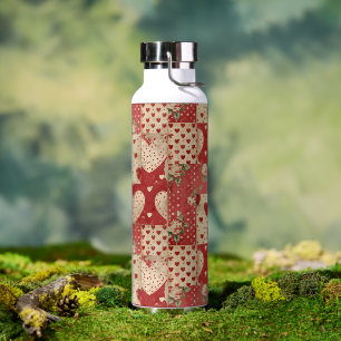 Vintages Shabby Chic Red Patchwork Muster Trinkflasche