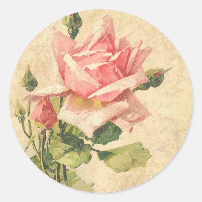 Vintages Shabby Chic Rosa Blume Aufkleber (Vorderseite)