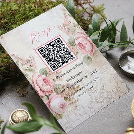 Vintages Shabby Chic Rosa qr Hochzeit RSVP Karte