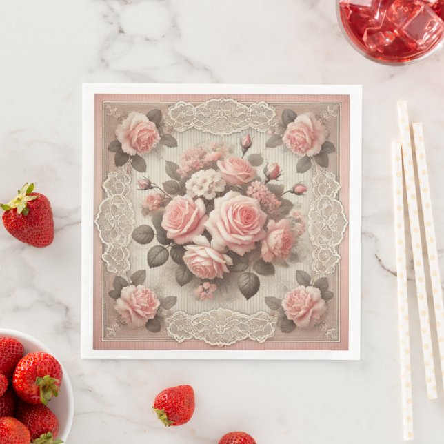 Vintages Shabby Chic Rosa Rose Serviette (Beispiel)