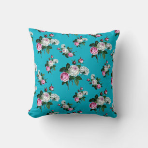 Vintages Shabby Chic, rosa Rosen, Aqua Kissen