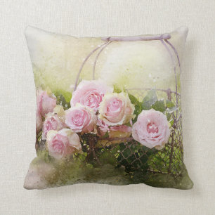 Vintages Shabby Chic rosa Rosen im Korb Kissen