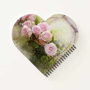 Vintages Shabby Chic rosa Rosen im Korb Notizbuch