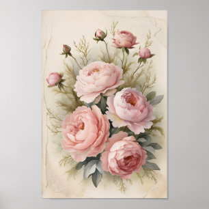 Vintages Shabby Chic Rose & Wirtschaft Kunst, Dich Poster