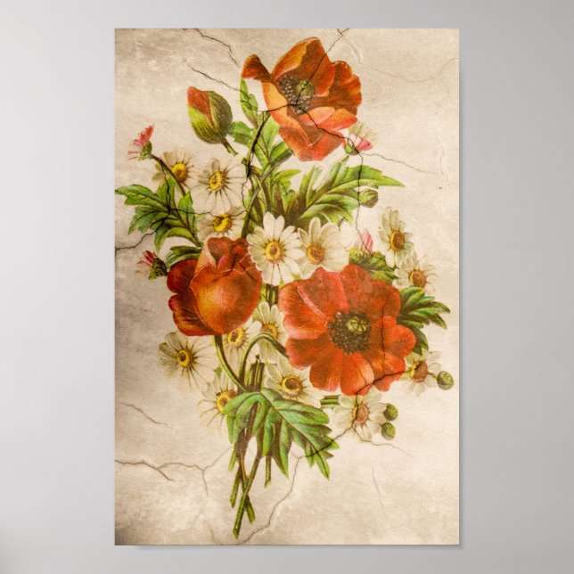Vintages Shabby Chic Rustikales Mohn Bouquet Poster (Vorne)