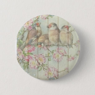 Vintages Shabby Chic verblasste Blumenvögel Kunstg Button