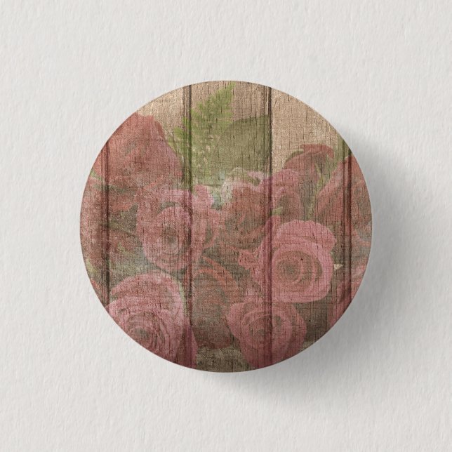 Vintages Shabby Chic verblasste Rote Rosen Button (Vorderseite)