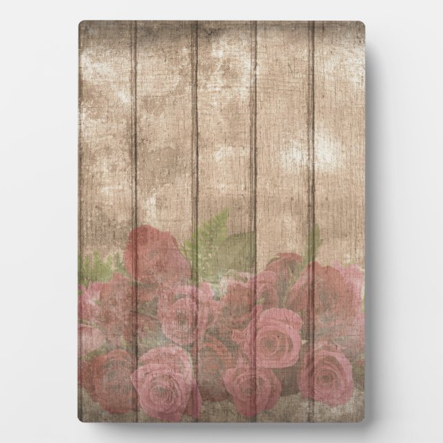 Vintages Shabby Chic verblasste Rote Rosen Fotoplatte (Vorderseite)