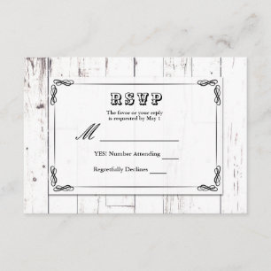 Vintages Shabby Chic Weißholzhalm Hochzeit RSVP Karte